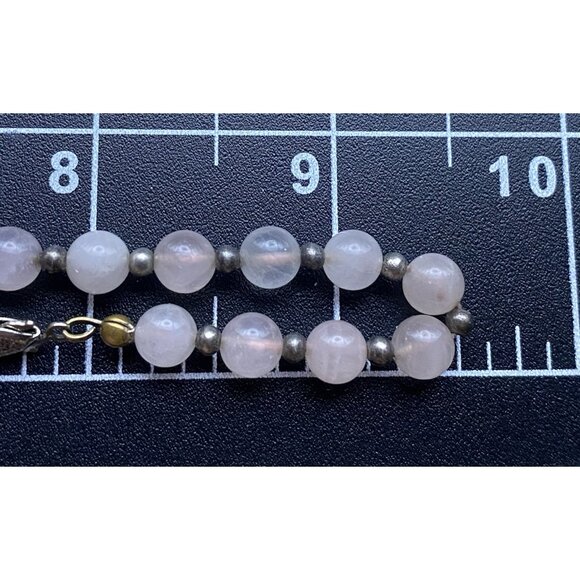 Vintage Pale Rose Quartz Beaded Necklace Silver Tone 6mm 19" Healing Boho Retro - Picture 8 of 8